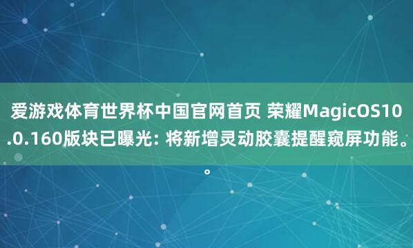 爱游戏体育世界杯中国官网首页 荣耀MagicOS10.0.160版块已曝光: 将新增灵动胶囊提醒窥屏功能。